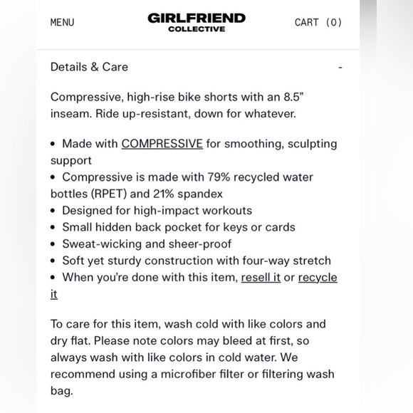 Girlfriend Collective Compressive High Rise Bike Short 8.5" Inseam Black Medium - Picture 3 of 8